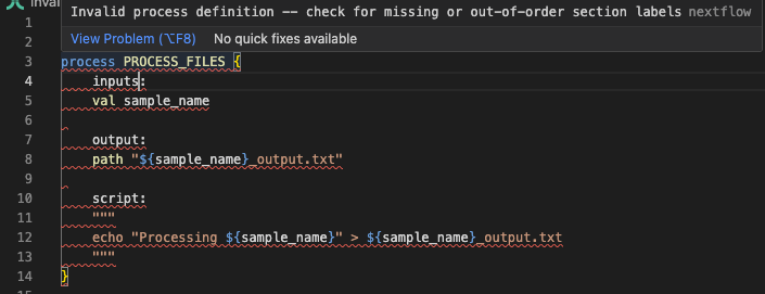 Komunikat o nieprawidłowym procesie